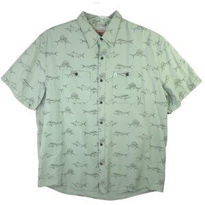 Coleman Shirt Mens 2XL Green Fish Print Button Up Short Sleeve Fishing Outdoor